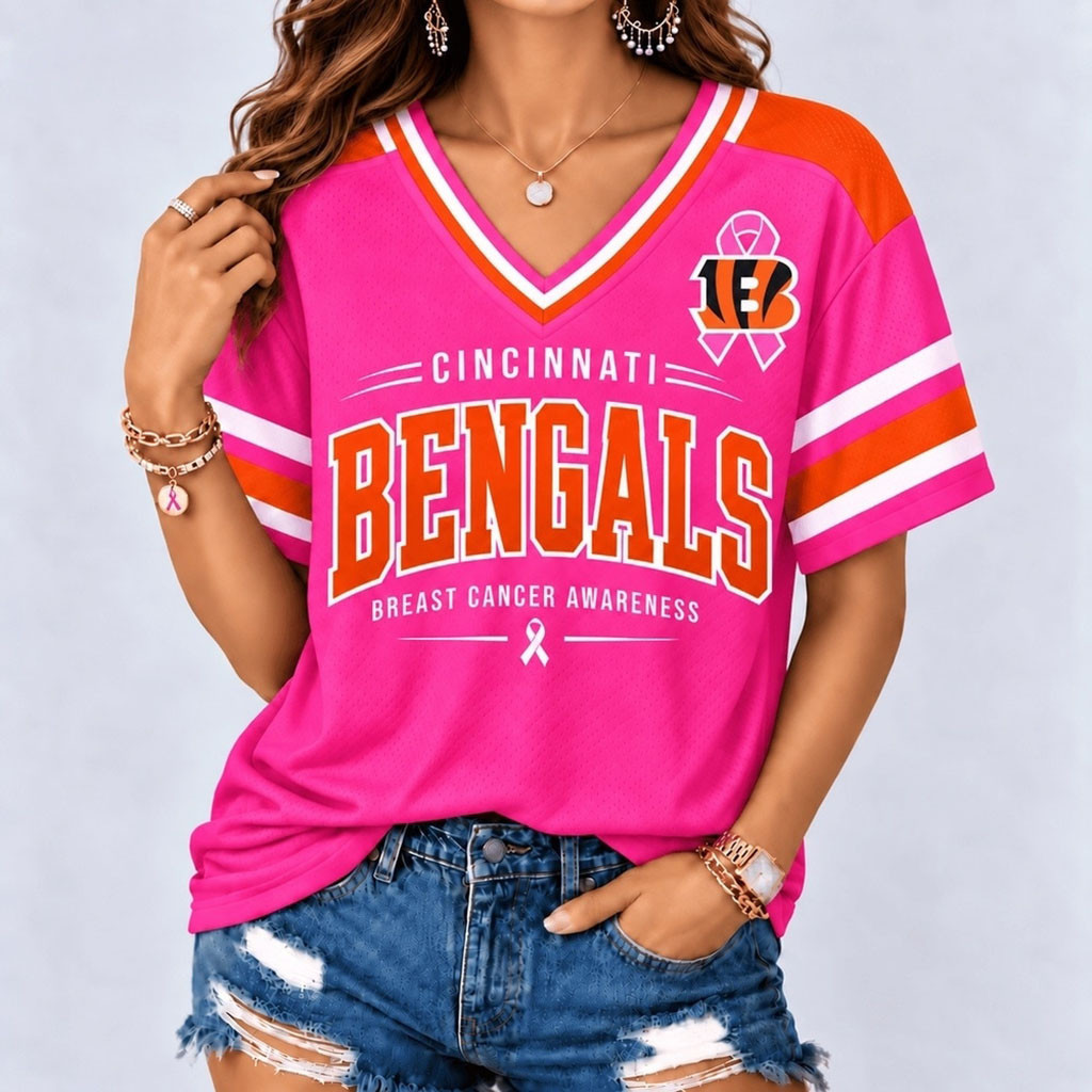 Cincinnati Bengals Merch Breast Cancer Awareness V-Neck Shirt 2026 Cancer Warrior Gifts 1 - Unicasport Cincinnati Bengals Merch Breast Cancer Awareness V-Neck Shirt 2026 Cancer Warrior Gifts