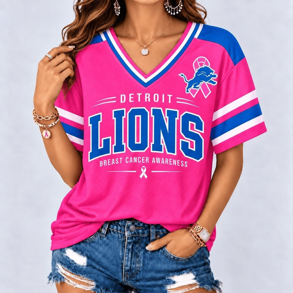 Detroit Lions Merch Breast Cancer Awareness V-Neck Shirt Gift Ideas For Cancer Survivors 1 - Unicasport Detroit Lions Merch Breast Cancer Awareness V-Neck Shirt Gift Ideas For Cancer Survivors