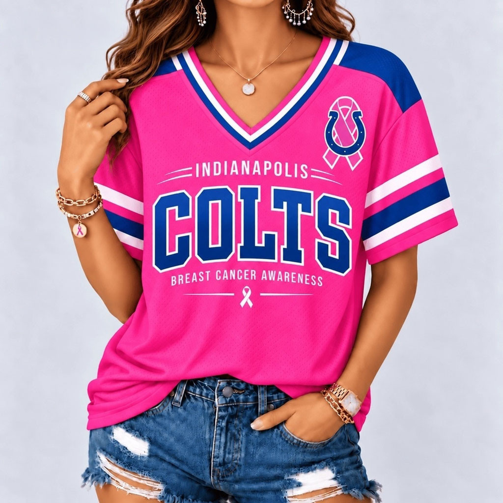 Indianapolis Colts Breast Cancer Awareness V-Neck Shirt Colts Merch Gift For Cancer Warrior 1 - Unicasport Indianapolis Colts Breast Cancer Awareness V-Neck Shirt Colts Merch Gift For Cancer Warrior
