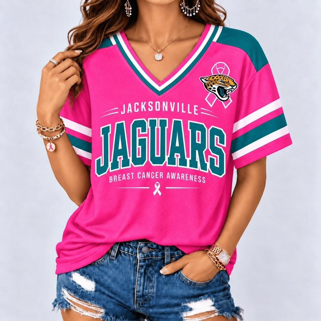 Jacksonville Jaguars Merch Breast Cancer Awareness V-Neck Shirt Cancer Survivor Gifts For Her 1 - Unicasport Jacksonville Jaguars Merch Breast Cancer Awareness V-Neck Shirt Cancer Survivor Gifts For Her