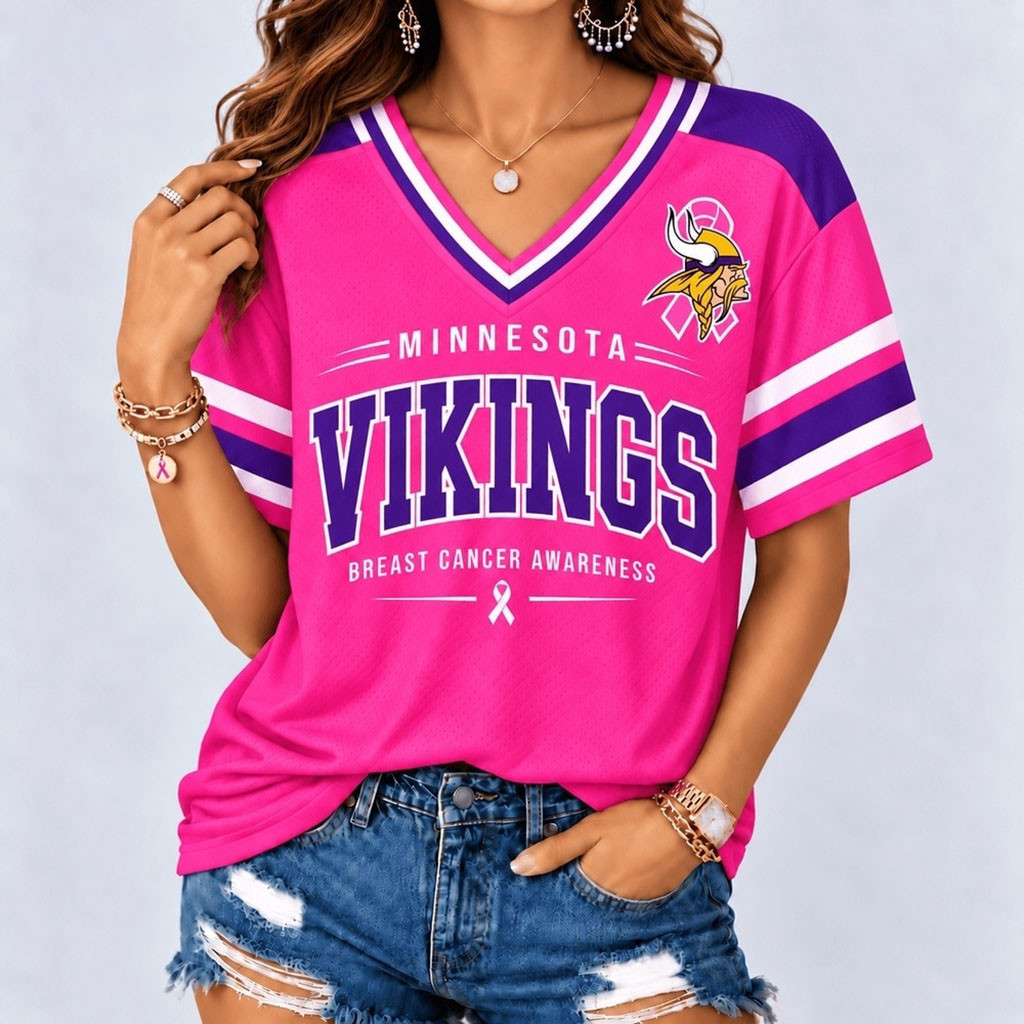 Minnesota Vikings Merch Breast Cancer Awareness V-Neck Shirt Survivor Gifts For Her 1 - Unicasport Minnesota Vikings Merch Breast Cancer Awareness V-Neck Shirt Survivor Gifts For Her