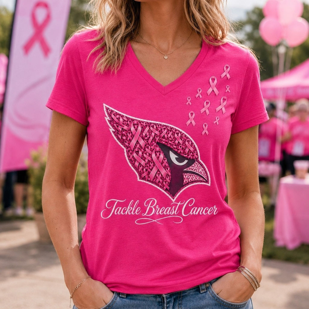 Arizona Cardinals Merch 2026 Tackle Breast Cancer V-Neck Shirt Breast Cancer Warrior Gifts 1 - Unicasport Arizona Cardinals Merch 2026 Tackle Breast Cancer V-Neck Shirt Breast Cancer Warrior Gifts