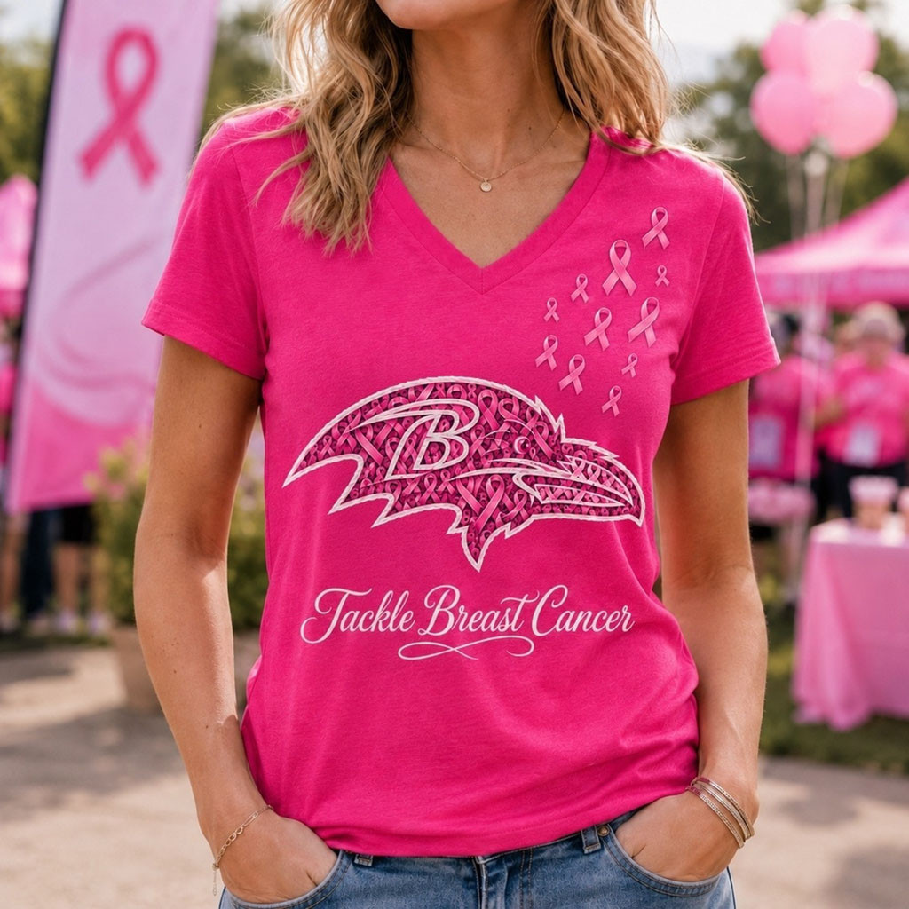 Baltimore Ravens Merch 2026 Tackle Breast Cancer V-Neck Shirt Cancer Fighter Gifts 1 - Unicasport Baltimore Ravens Merch 2026 Tackle Breast Cancer V-Neck Shirt Cancer Fighter Gifts