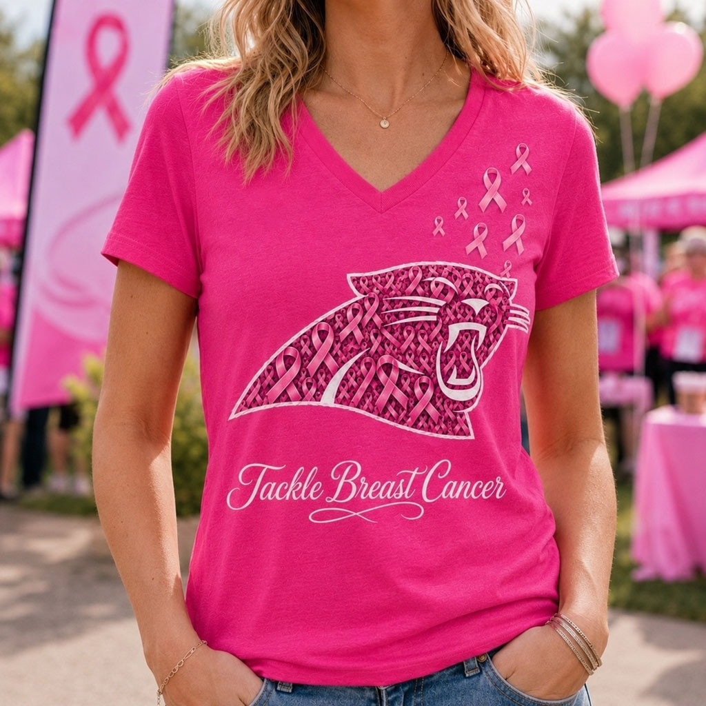 Carolina Panthers Merch 2026 Tackle Breast Cancer V-Neck Shirt Gift For Cancer Survivors 1 - Unicasport Carolina Panthers Merch 2026 Tackle Breast Cancer V-Neck Shirt Gift For Cancer Survivors