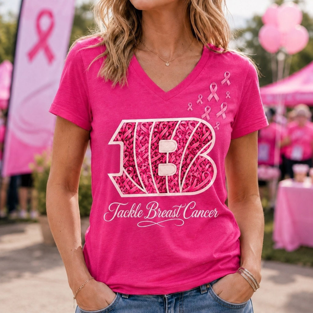 Cincinnati Bengals Merch 2026 Tackle Breast Cancer V-Neck Shirt Survivor Gifts For Her 1 - Unicasport Cincinnati Bengals Merch 2026 Tackle Breast Cancer V-Neck Shirt Survivor Gifts For Her