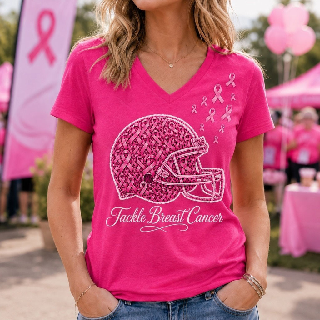 Cleveland Browns Merch 2026 Tackle Breast Cancer V-Neck Shirt Cancer Survivor Gift 1 - Unicasport Cleveland Browns Merch 2026 Tackle Breast Cancer V-Neck Shirt Cancer Survivor Gift