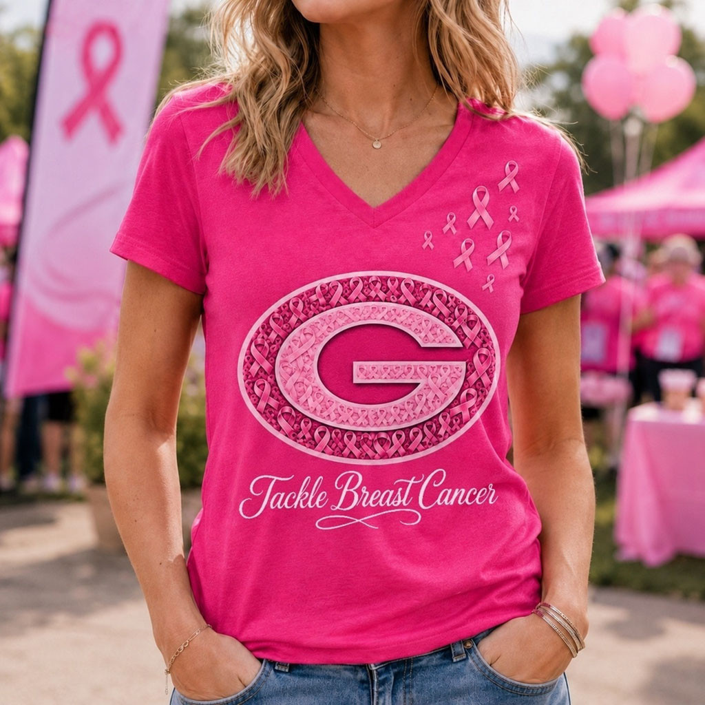 Green Bay Packers 2026 Tackle Breast Cancer V-Neck Shirt Packers Merch Gift For Women 1 - Unicasport Green Bay Packers 2026 Tackle Breast Cancer V-Neck Shirt Packers Merch Gift For Women