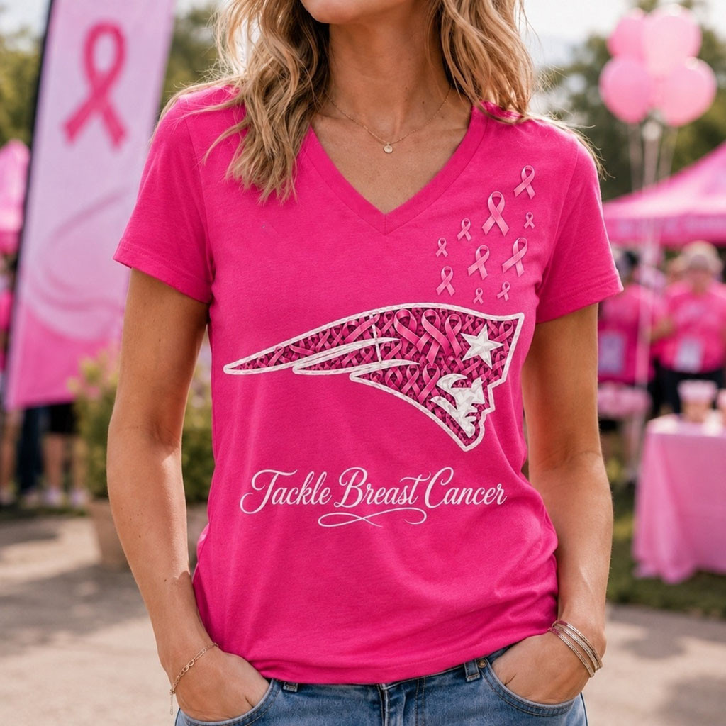 New England Patriots Merch 2026 Tackle Breast Cancer V-Neck Shirt Gift For Cancer Survivors 1 - Unicasport New England Patriots Merch 2026 Tackle Breast Cancer V-Neck Shirt Gift For Cancer Survivors