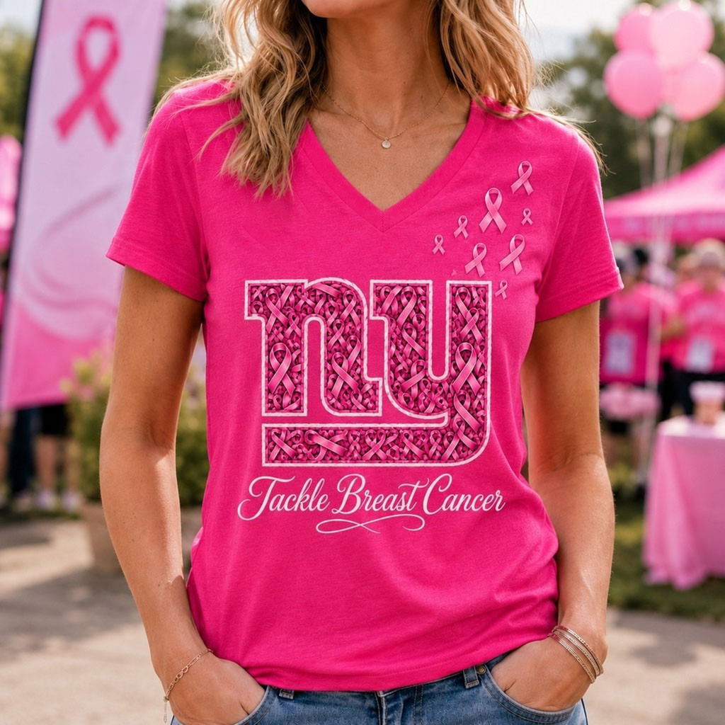 New York Giants Merch 2026 Tackle Breast Cancer V-Neck Shirt Cancer Fighter Gifts 1 - Unicasport New York Giants Merch 2026 Tackle Breast Cancer V-Neck Shirt Cancer Fighter Gifts