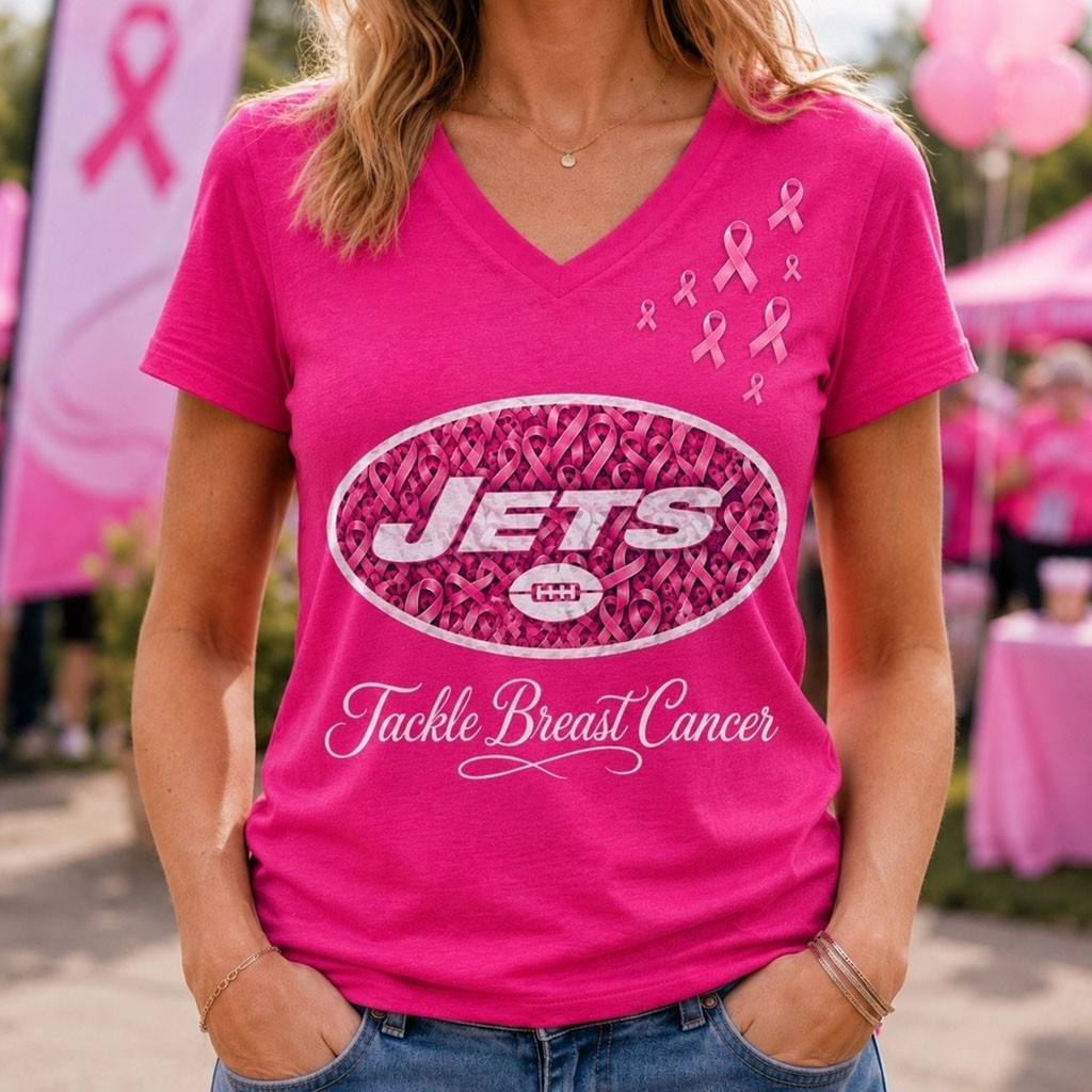 New York Jets Merch 2026 Tackle Breast Cancer V-Neck Shirt Survivor Gifts For Her 1 - Unicasport New York Jets Merch 2026 Tackle Breast Cancer V-Neck Shirt Survivor Gifts For Her