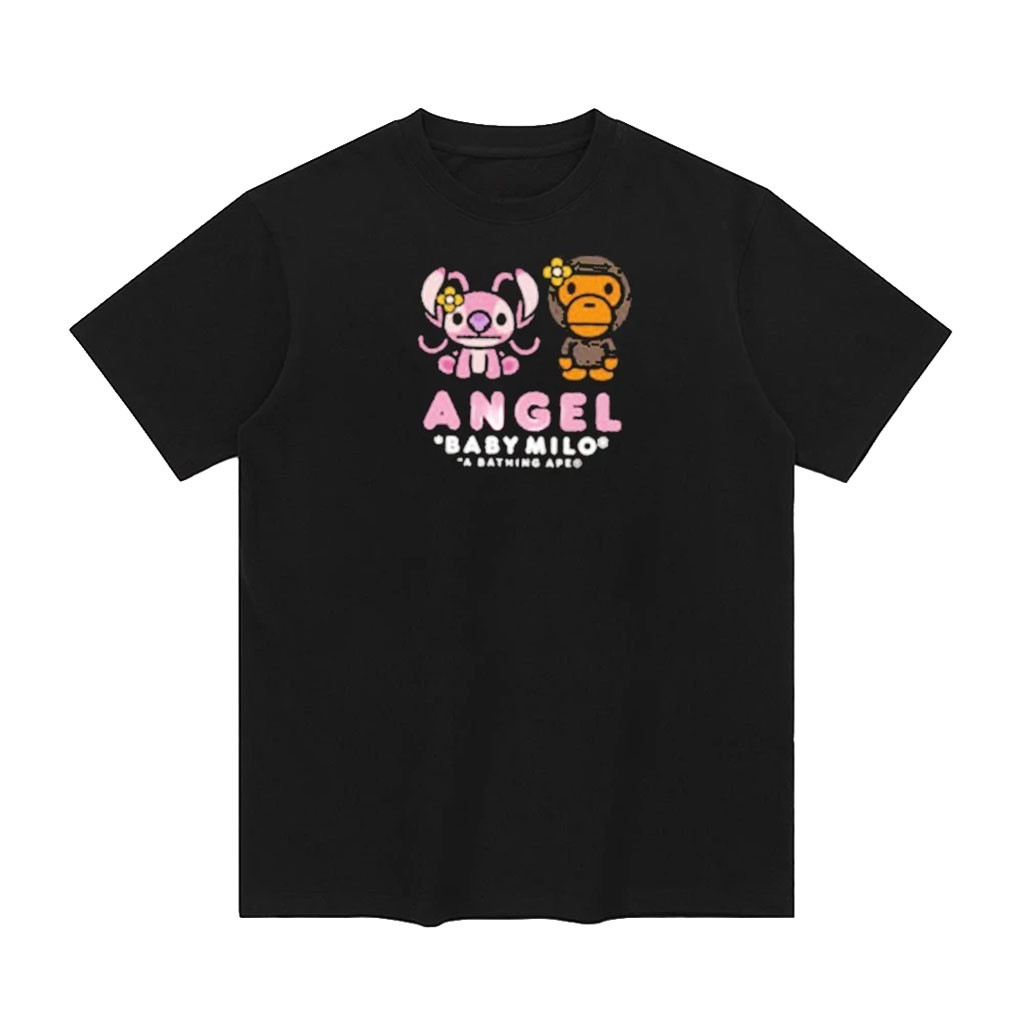 BAPE X Disney Merch Stitch Angel Baby Milo Black T-Shirt Streetwear Gift For Sisters 1 - Unicasport BAPE X Disney Merch Stitch Angel Baby Milo Black T-Shirt Streetwear Gift For Sisters