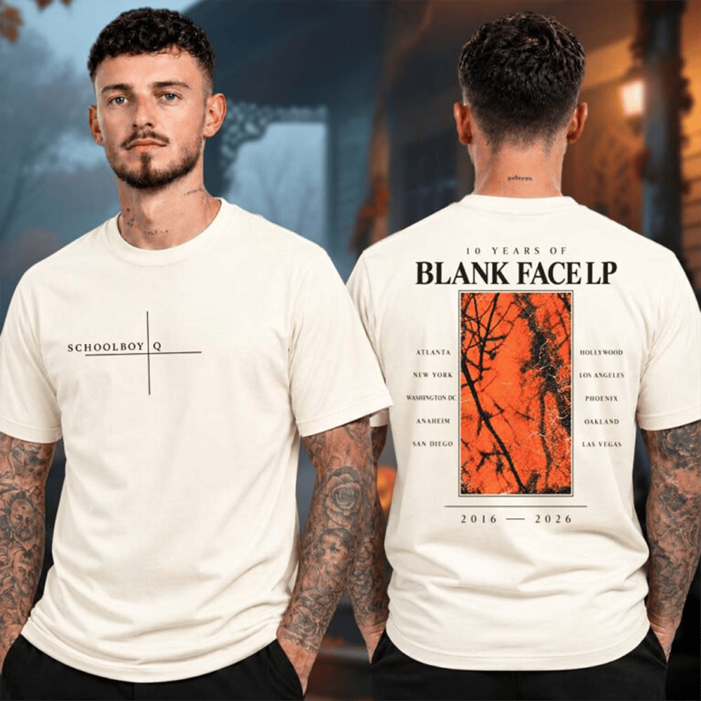 ScHoolboy Q Merch 10 Years Of Blank Face LP Tour 2026 Minimal Cross Logo T-Shirt Best Concert Gift 1 - Unicasport ScHoolboy Q Merch 10 Years Of Blank Face LP Tour 2026 Minimal Cross Logo T-Shirt Best Concert Gift