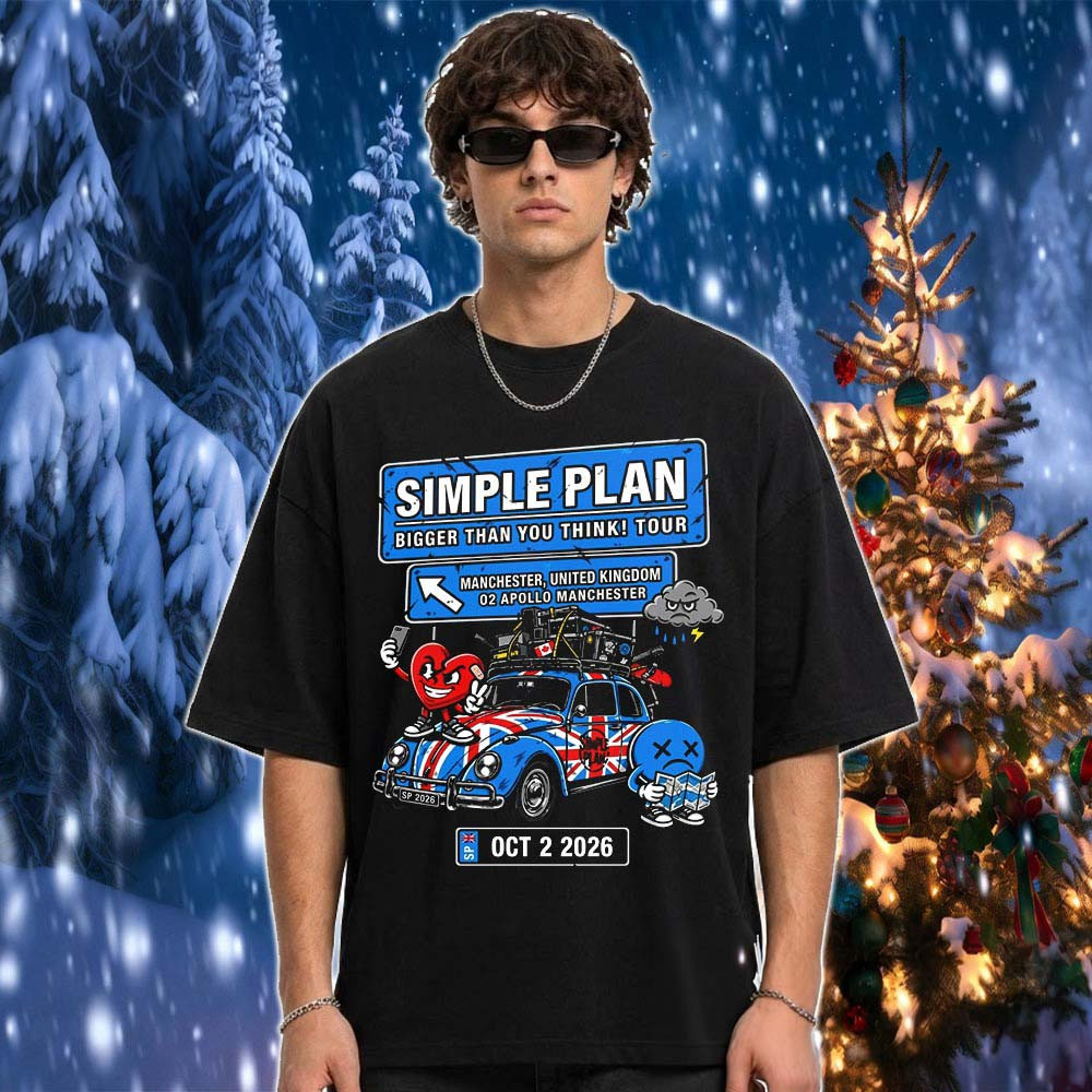 Simple Plan Merch Bigger Than You Think Tour 2026 At O2 Apollo Manchester UK T-Shirt Fans Gear 1 - Unicasport Simple Plan Merch Bigger Than You Think Tour 2026 At O2 Apollo Manchester UK T-Shirt Fans Gear