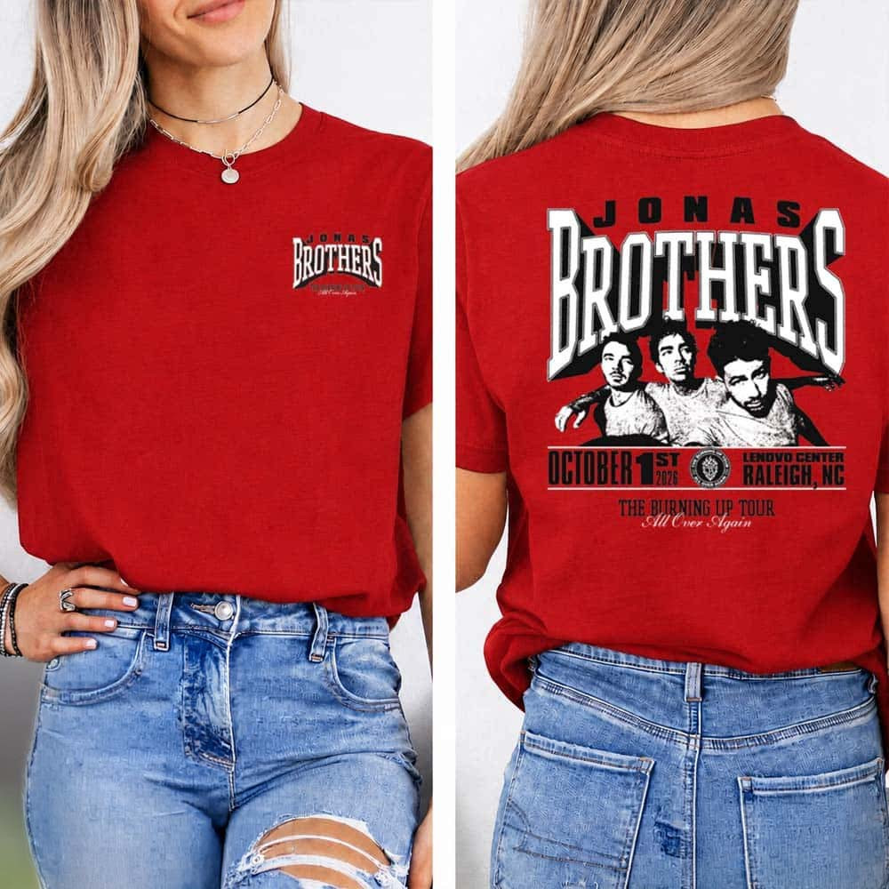 Jonas Brothers Merch 2026 The Burning Up All Over Again Tour Red T-Shirt Pop Music Fans Gear 1 - Unicasport Jonas Brothers Merch 2026 The Burning Up All Over Again Tour Red T-Shirt Pop Music Fans Gear