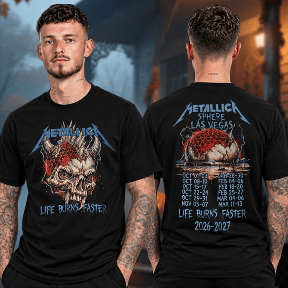 Metallica Merch Las Vegas 2026 Sphere Skull Dateback T-Shirt Best Gift For Husbands 1 - Unicasport Metallica Merch Las Vegas 2026 Sphere Skull Dateback T-Shirt Best Gift For Husbands