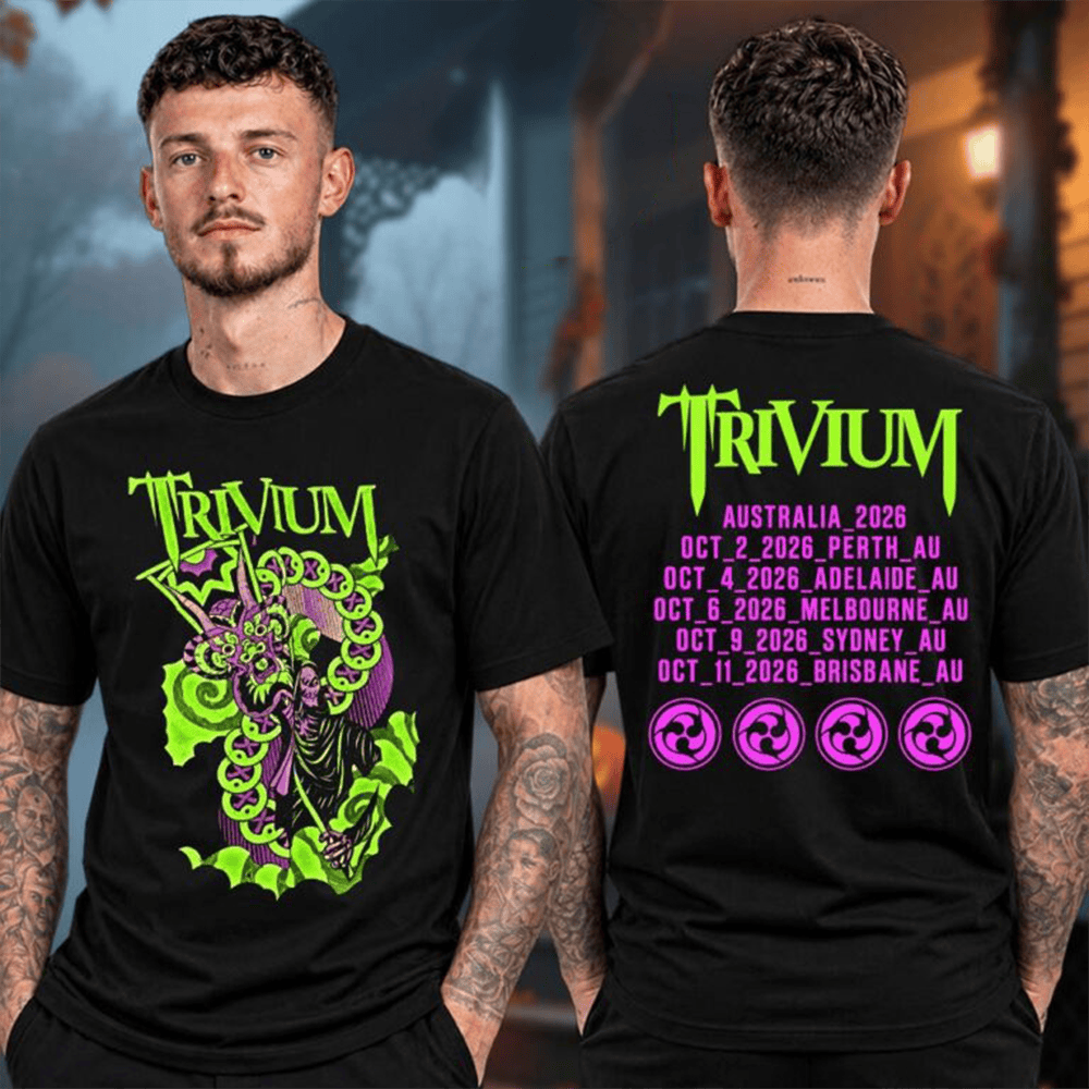 Trivium Merch Australia Tour 2026 Dateback T-Shirt Gift For Heavy Metal Fans 1 - Unicasport Trivium Merch Australia Tour 2026 Dateback T-Shirt Gift For Heavy Metal Fans