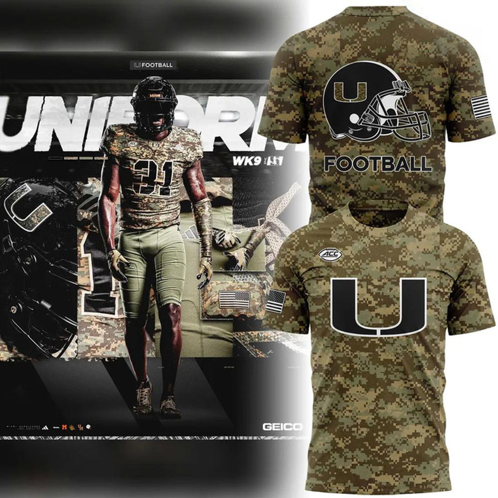 Miami Hurricanes Special Camo Uniforms Camouflage T-Shirt Miami Football Merch Fan Gifts 1 - Unicasport Miami Hurricanes Special Camo Uniforms Camouflage T-Shirt Miami Football Merch Fan Gifts