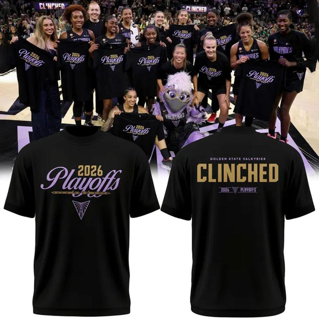 Golden State Valkyries Playoffs 2026 Clinched Black T-Shirt GS Valkyries Merch Basketball Gifts 1 - Unicasport Golden State Valkyries Playoffs 2026 Clinched Black T-Shirt GS Valkyries Merch Basketball Gifts