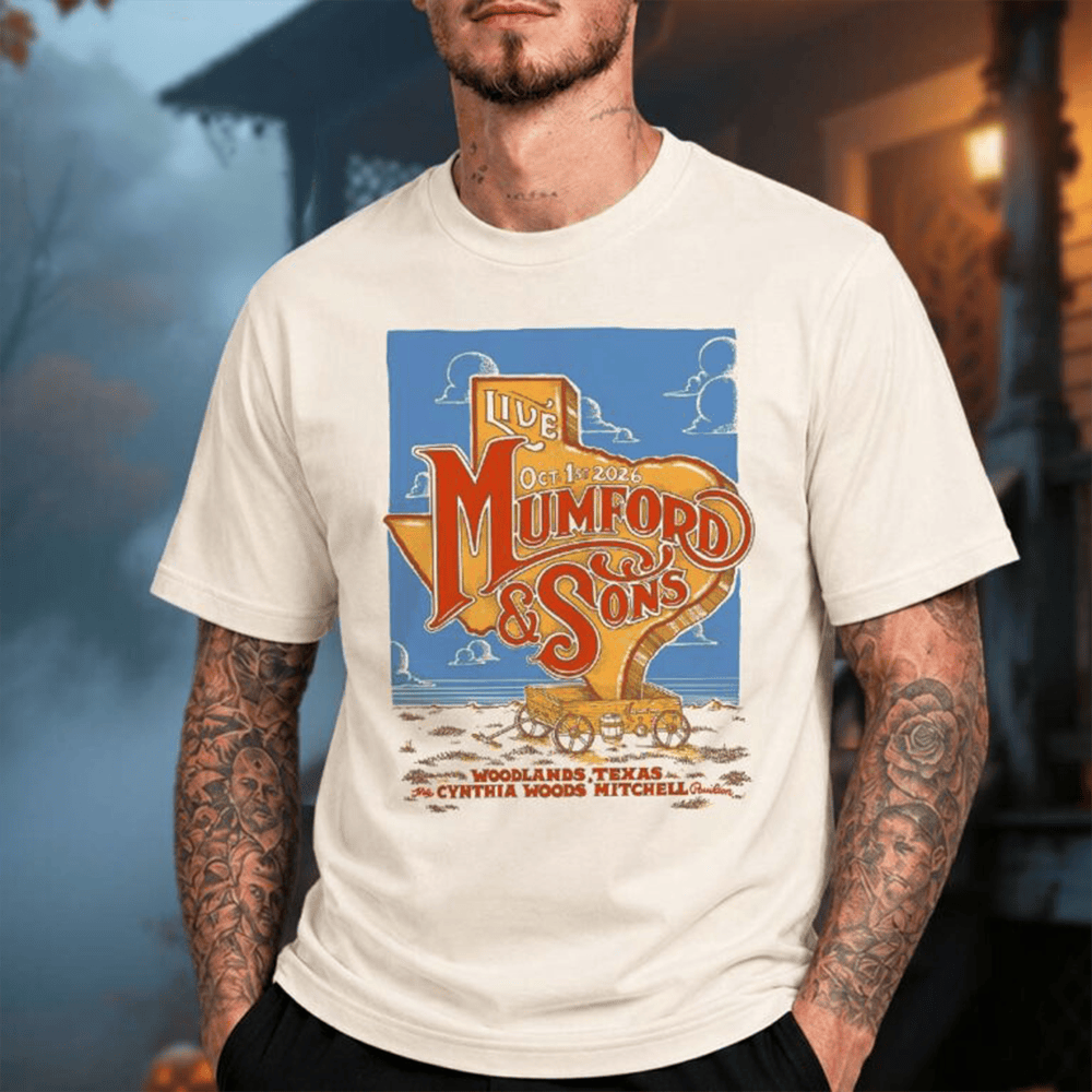Mumford And Sons Merch The Woodlands TX Event Poster At The Cynthia Woods Mitchell Pavilion 2026 T-Shirt 1 - Unicasport Mumford And Sons Merch The Woodlands TX Event Poster At The Cynthia Woods Mitchell Pavilion 2026 T-Shirt