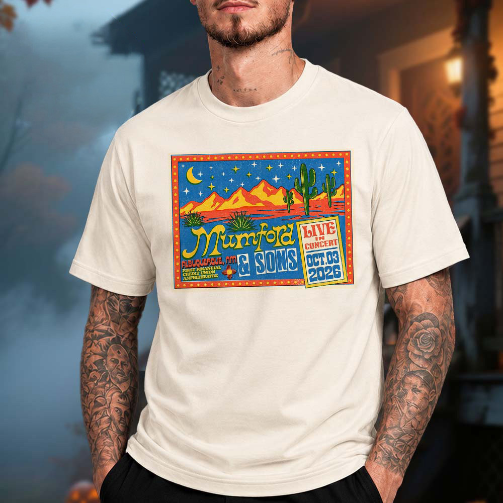 Mumford And Sons Merch Albuquerque NM Event Poster Graphic Shirt Rock Concert Attire
