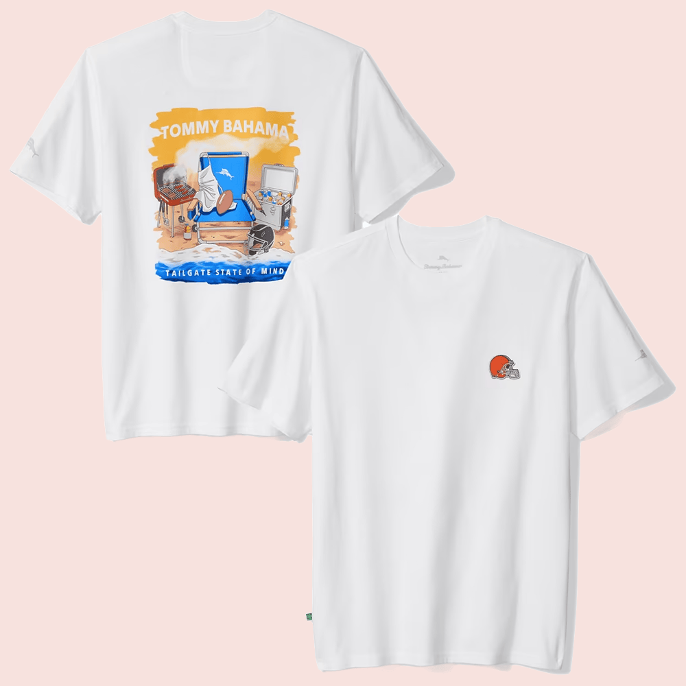 Cleveland Browns Merch Tommy Bahama White Cleveland Browns Tailgate State of Mind T-Shirt Fans Gift 1 - Unicasport Cleveland Browns Merch Tommy Bahama White Cleveland Browns Tailgate State of Mind T-Shirt Fans Gift