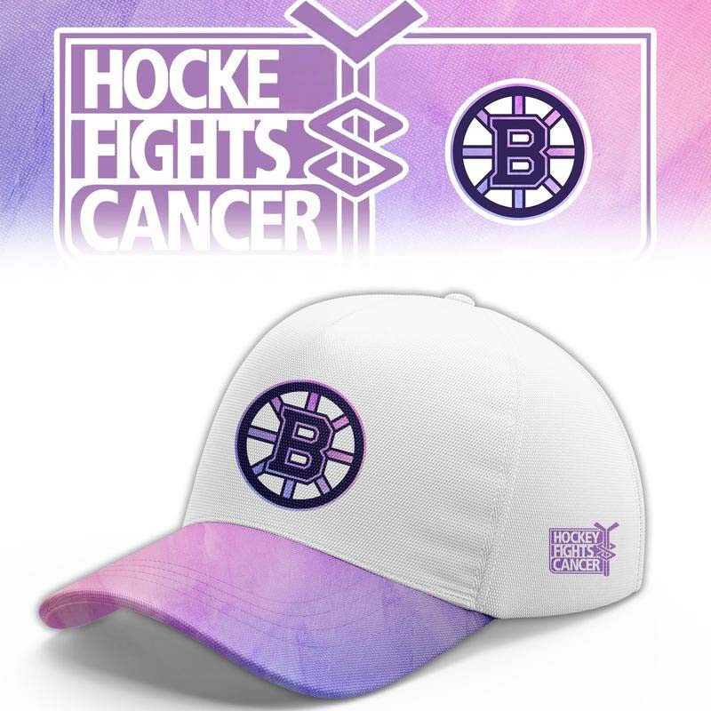 Boston Bruins Merch Hockey Fights Cancer 2026 Baseball Cap Hockey Fans Gear