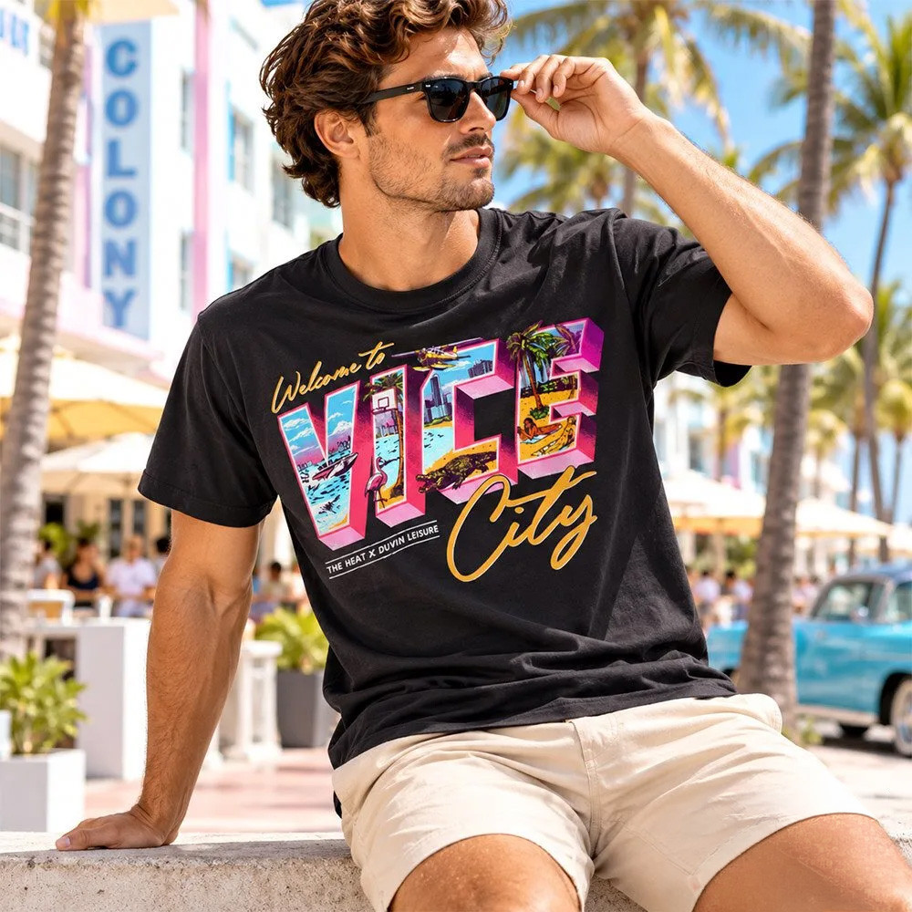 Miami Heat Merch X Court Culture x Duvin Vice City Postcard Shirt Miami Heat Apparel Gifts Idea 1 - Unicasport Miami Heat Merch X Court Culture x Duvin Vice City Postcard Shirt Miami Heat Apparel Gifts Idea