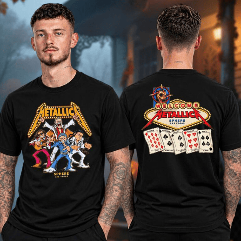 Metallica Merch Las Vegas 2026 Sphere Welcome To Sphere Las Vegas Playing Cards Tour Dates T-Shirt 1 - Unicasport Metallica Merch Las Vegas 2026 Sphere Welcome To Sphere Las Vegas Playing Cards Tour Dates T-Shirt