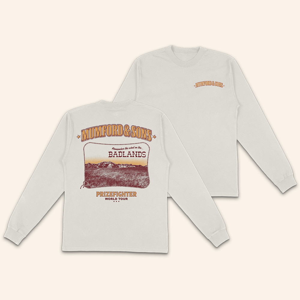 Mumford And Sons Merch Prizefighter World Tour 2026 Bone Badlands Country Long Sleeve Shirt