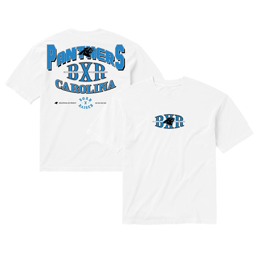 Carolina Panthers Born X Raised NFL Merch Panthers White Block Letter T-Shirt Football Fan Gift 1 - Unicasport Carolina Panthers Born X Raised NFL Merch Panthers White Block Letter T-Shirt Football Fan Gift