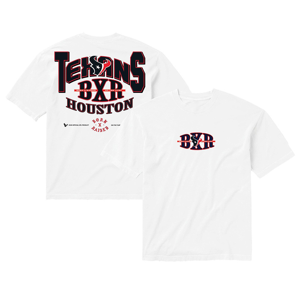 Houston Texans Born X Raised NFL Merch Houston Texans White Block Letter T-Shirt Fan Apparel 1 - Unicasport Houston Texans Born X Raised NFL Merch Houston Texans White Block Letter T-Shirt Fan Apparel