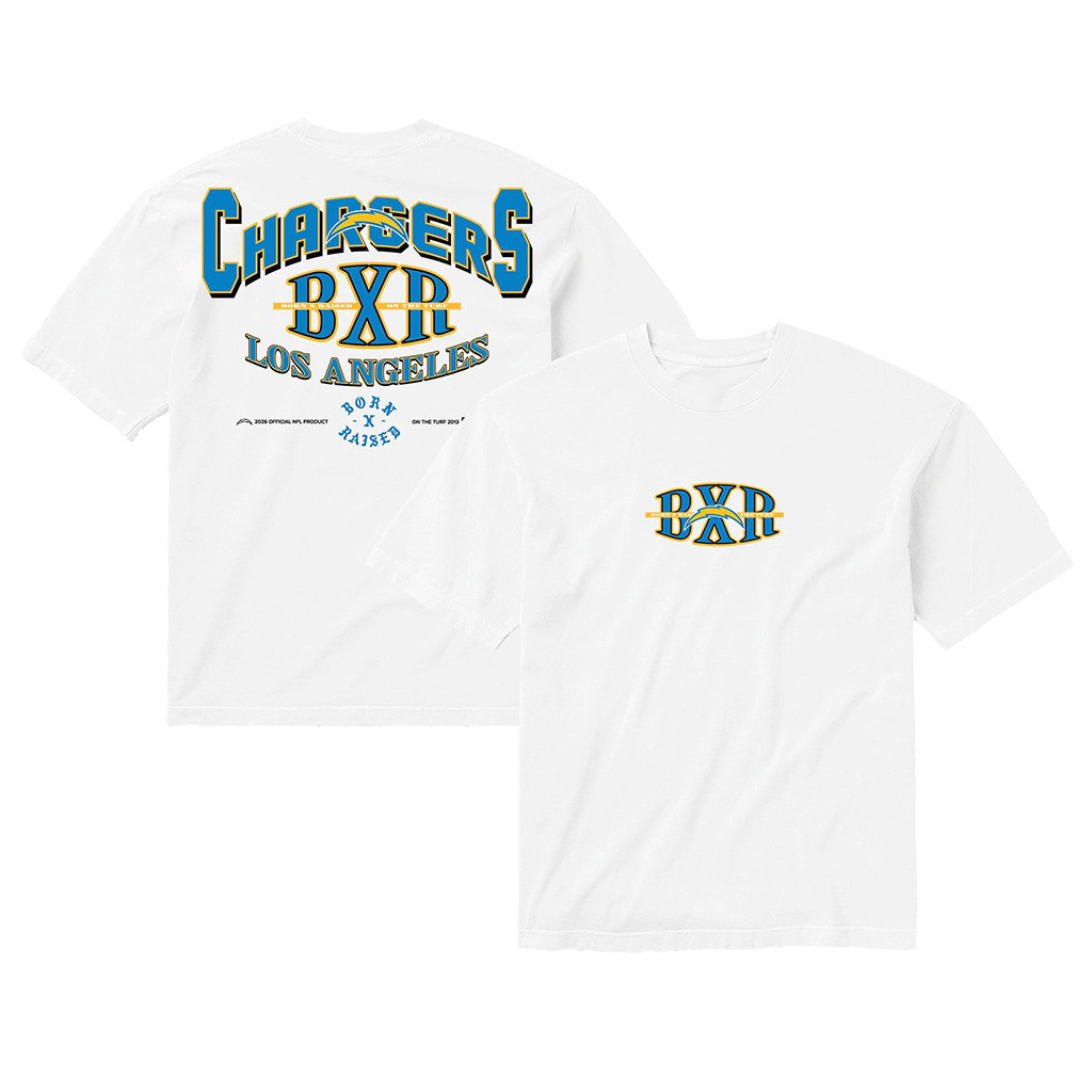 Los Angeles Chargers Born X Raised NFL Merch LA Chargers White Block Letter T-Shirt Fan Gifts 1 - Unicasport Los Angeles Chargers Born X Raised NFL Merch LA Chargers White Block Letter T-Shirt Fan Gifts