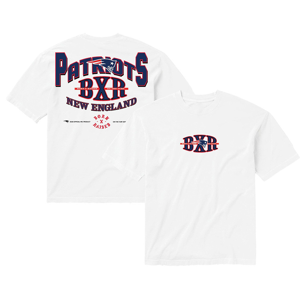 New England Patriots Born X Raised NFL Merch NE Patriots White Block Letter T-Shirt Fan Gear 1 - Unicasport New England Patriots Born X Raised NFL Merch NE Patriots White Block Letter T-Shirt Fan Gear