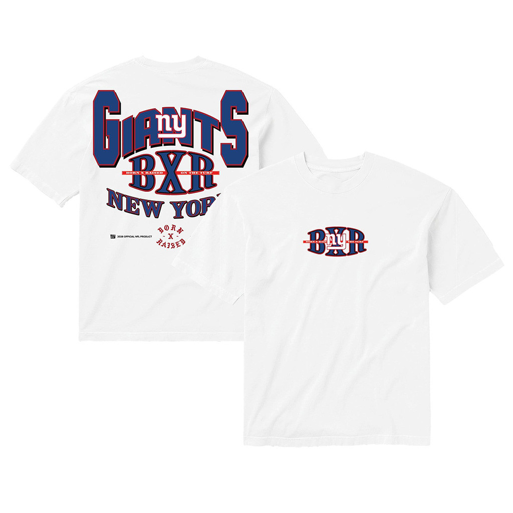 New York Giants Born X Raised NFL Merch NY Giants White Block Letter T-Shirt Football Fan Gear 1 - Unicasport New York Giants Born X Raised NFL Merch NY Giants White Block Letter T-Shirt Football Fan Gear