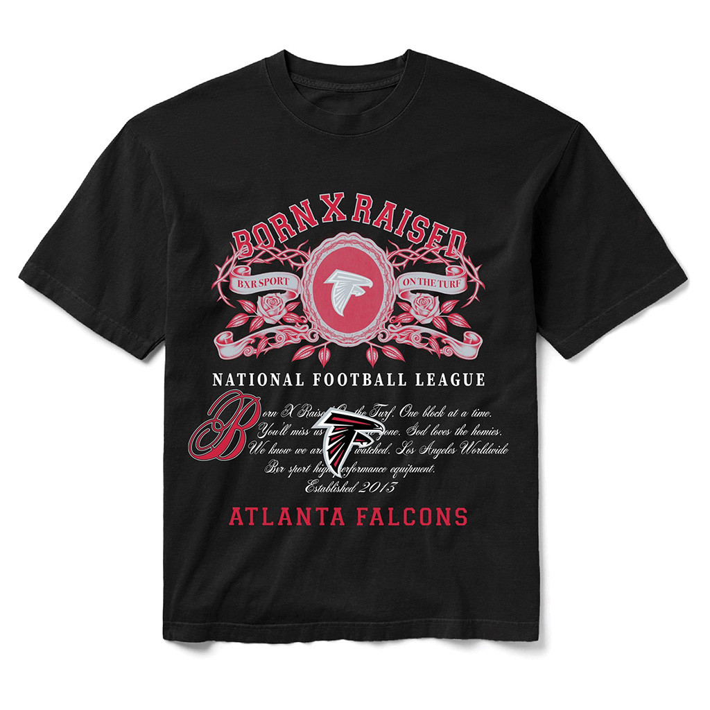 Atlanta Falcons Born X Raised NFL Merch Atlanta Falcons Black Crest T-Shirt Best Football Gifts 1 - Unicasport Atlanta Falcons Born X Raised NFL Merch Atlanta Falcons Black Crest T-Shirt Best Football Gifts