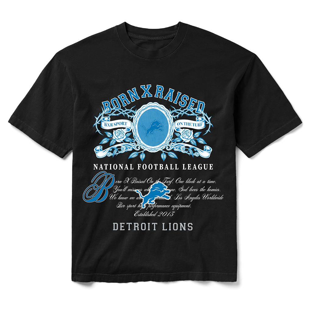 Detroit Lions Born X Raised NFL Merch Detroit Lions Black Crest T-Shirt Cool Football Gifts 1 - Unicasport Detroit Lions Born X Raised NFL Merch Detroit Lions Black Crest T-Shirt Cool Football Gifts