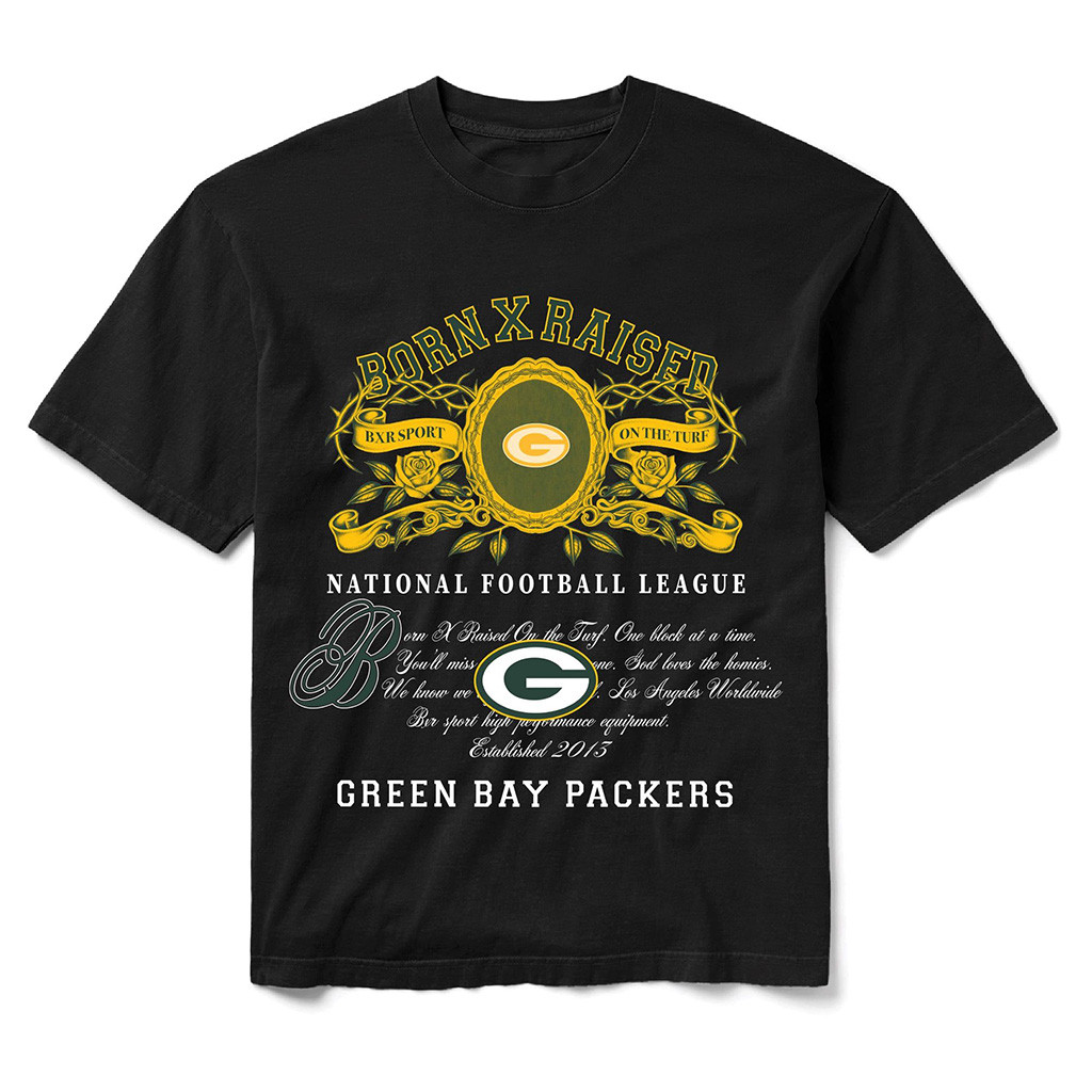 Green Bay Packers Born X Raised NFL Merch Packers Black Crest T-Shirt Football Enthusiast Gifts 1 - Unicasport Green Bay Packers Born X Raised NFL Merch Packers Black Crest T-Shirt Football Enthusiast Gifts