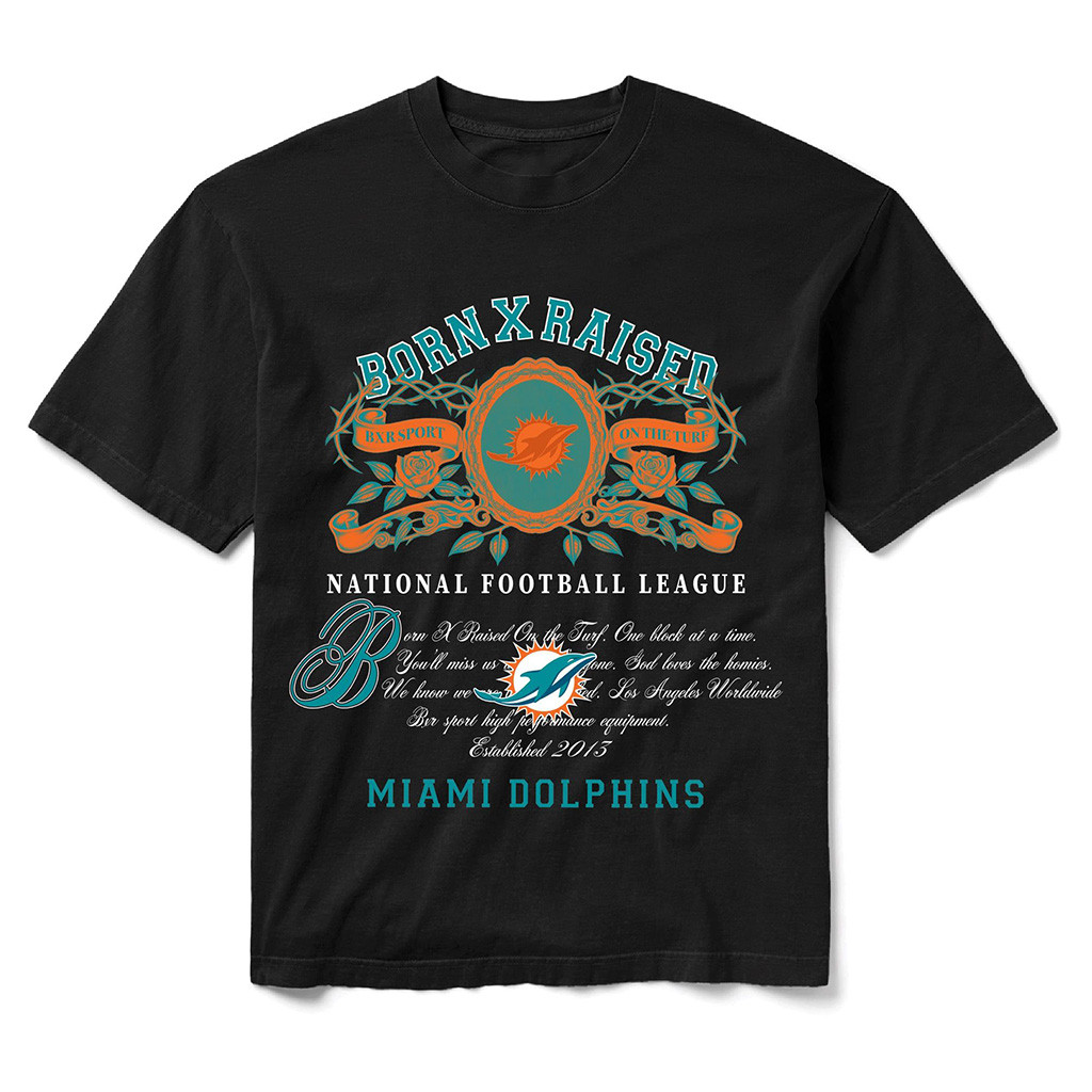Miami Dolphins Born X Raised NFL Merch Miami Dolphins Black Crest T-Shirt Great Football Gifts 1 - Unicasport Miami Dolphins Born X Raised NFL Merch Miami Dolphins Black Crest T-Shirt Great Football Gifts