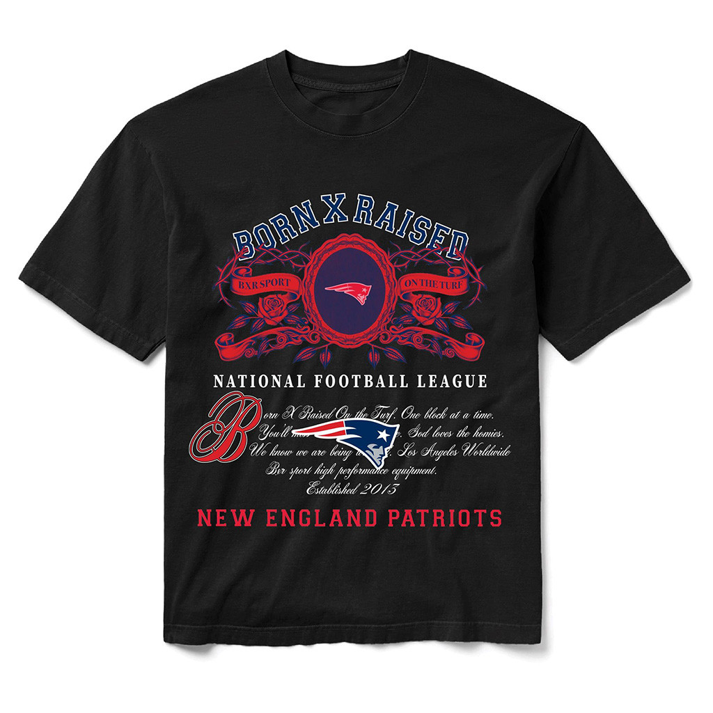 New England Patriots Born X Raised NFL Merch NE Patriots Black Crest T-Shirt Football Fan Gifts 1 - Unicasport New England Patriots Born X Raised NFL Merch NE Patriots Black Crest T-Shirt Football Fan Gifts