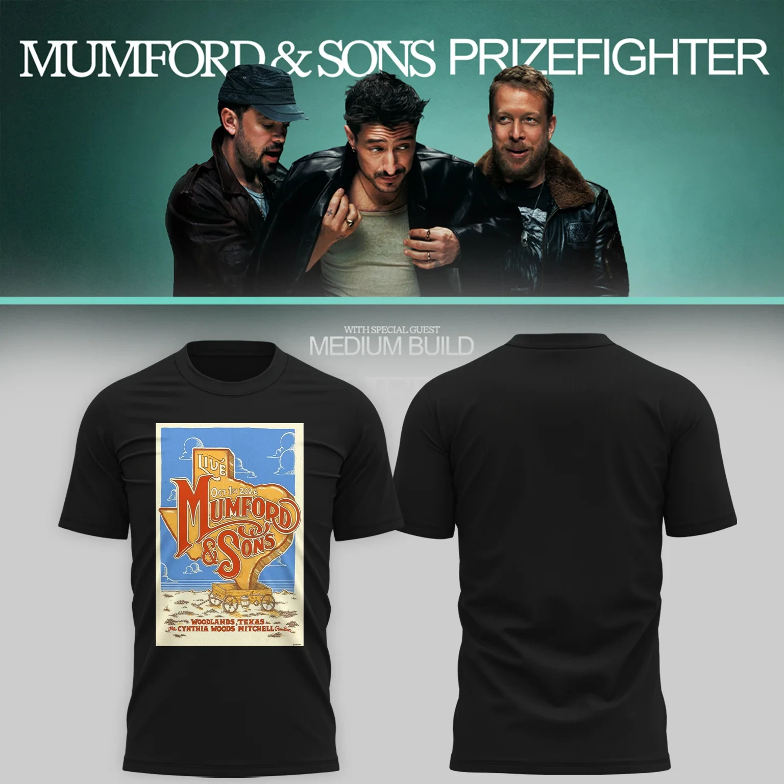 Mumford And Sons Merch The Woodlands TX Event Poster T-Shirt Present For Fans