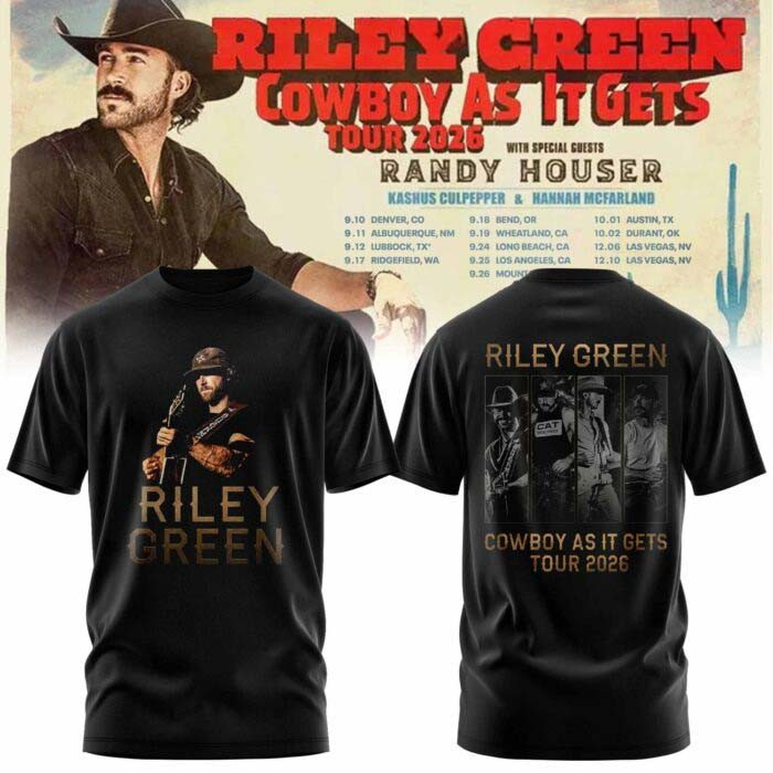 Riley Green Merch Cowboy As It Gets Tour 2026 Black T-Shirt Country Music Fans Gift 1 - Unicasport Riley Green Merch Cowboy As It Gets Tour 2026 Black T-Shirt Country Music Fans Gift
