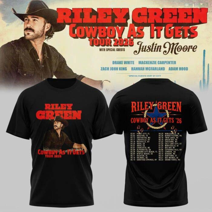 Riley Green Merch Cowboy As It Gets Tour 2026 Black T-Shirt Gift For Boyfriends 1 - Unicasport Riley Green Merch Cowboy As It Gets Tour 2026 Black T-Shirt Gift For Boyfriends