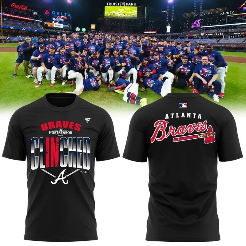 Atlanta Braves Merch 2026 Postseason Clinched T-Shirt Gift For Baseball Lover 1 - Unicasport Atlanta Braves Merch 2026 Postseason Clinched T-Shirt Gift For Baseball Lover