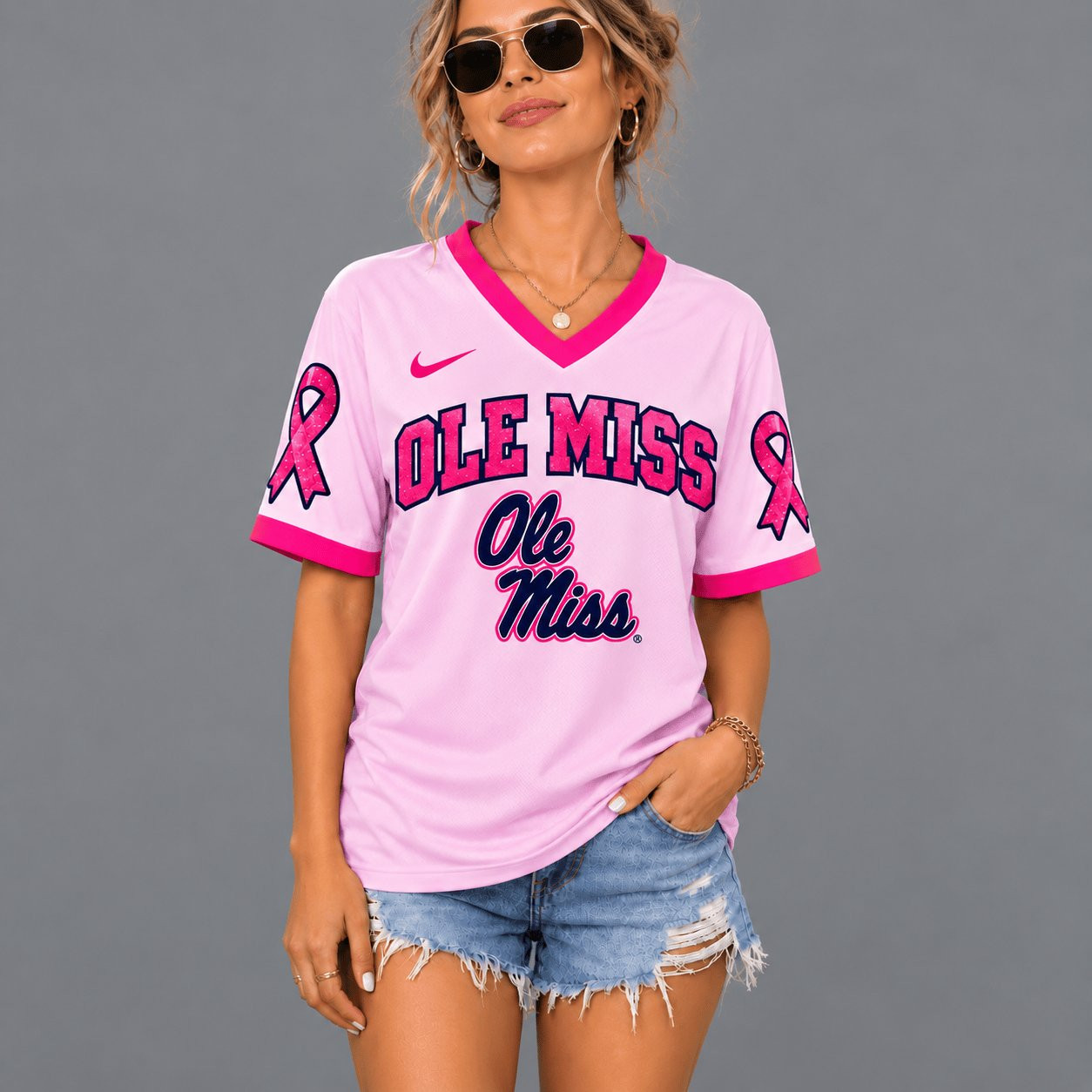 Ole Miss Rebels x Breast Cancer Awareness V-Neck Shirt Rebels Football Shirt Fan Gift Ideas 1 - Unicasport Ole Miss Rebels x Breast Cancer Awareness V-Neck Shirt Rebels Football Shirt Fan Gift Ideas