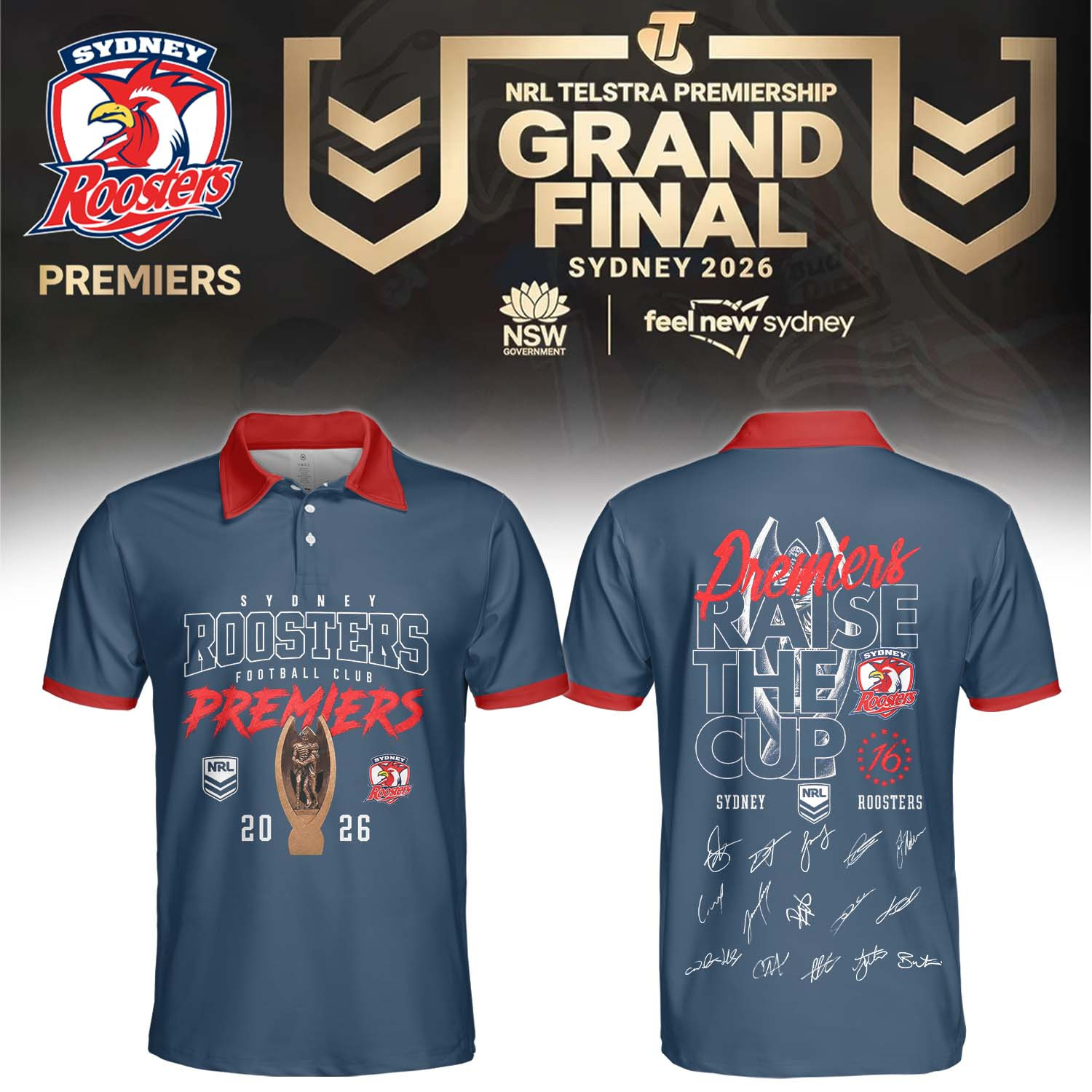 Sydney Roosters Merch 2026 NRL Premiers Polo Shirt Present Idea For Rugby Lover 1 - Unicasport Sydney Roosters Merch 2026 NRL Premiers Polo Shirt Present Idea For Rugby Lover