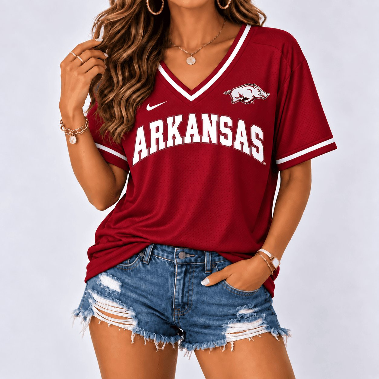 Arkansas Razorbacks V-Neck Shirt NCAA Football Apparel Gifts For Razorbacks Fans 1 - Unicasport Arkansas Razorbacks V-Neck Shirt NCAA Football Apparel Gifts For Razorbacks Fans