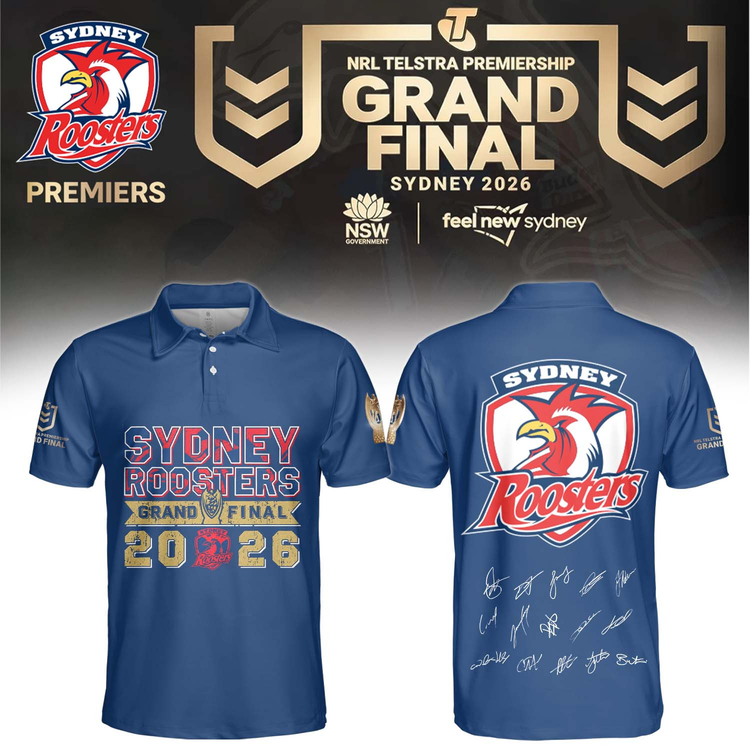 Sydney Roosters Merch 2026 NRL Premiers Polo Shirt Sydney Roosters Grand Final Shirt Fan Gear 1 - Unicasport Sydney Roosters Merch 2026 NRL Premiers Polo Shirt Sydney Roosters Grand Final Shirt Fan Gear
