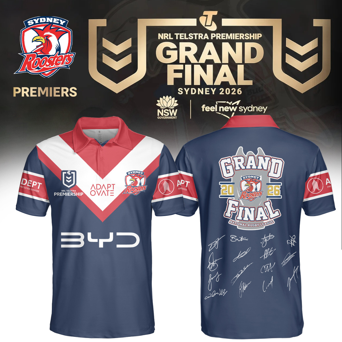 Sydney Roosters Merch 2026 NRL Premiers Signed Polo Shirt Great Gifts For Sydney Roosters Fans 1 - Unicasport Sydney Roosters Merch 2026 NRL Premiers Signed Polo Shirt Great Gifts For Sydney Roosters Fans
