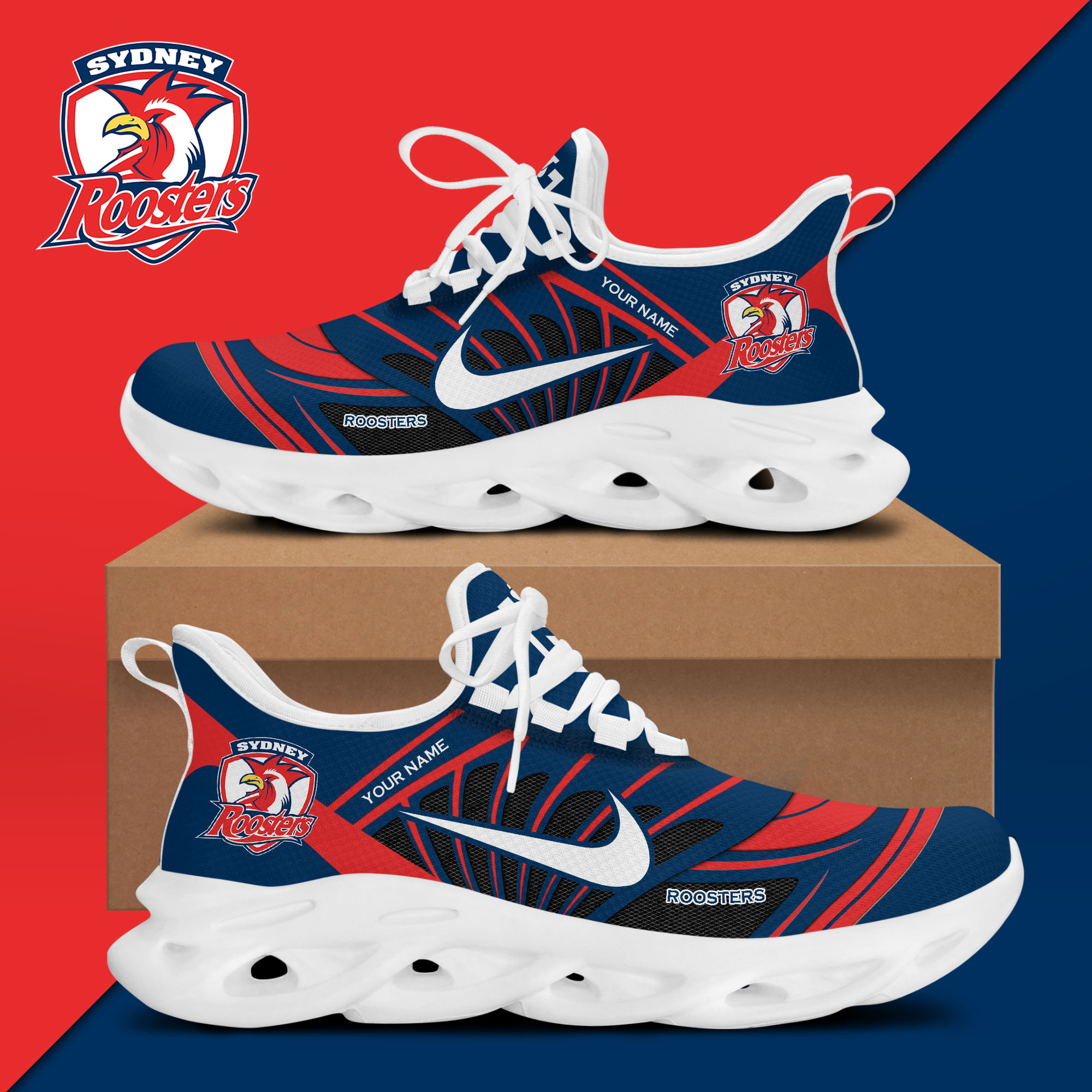 Personalized Sydney Roosters 2026 NRL Premiers Sneakers Sydney Roosters Merch Fan Gear