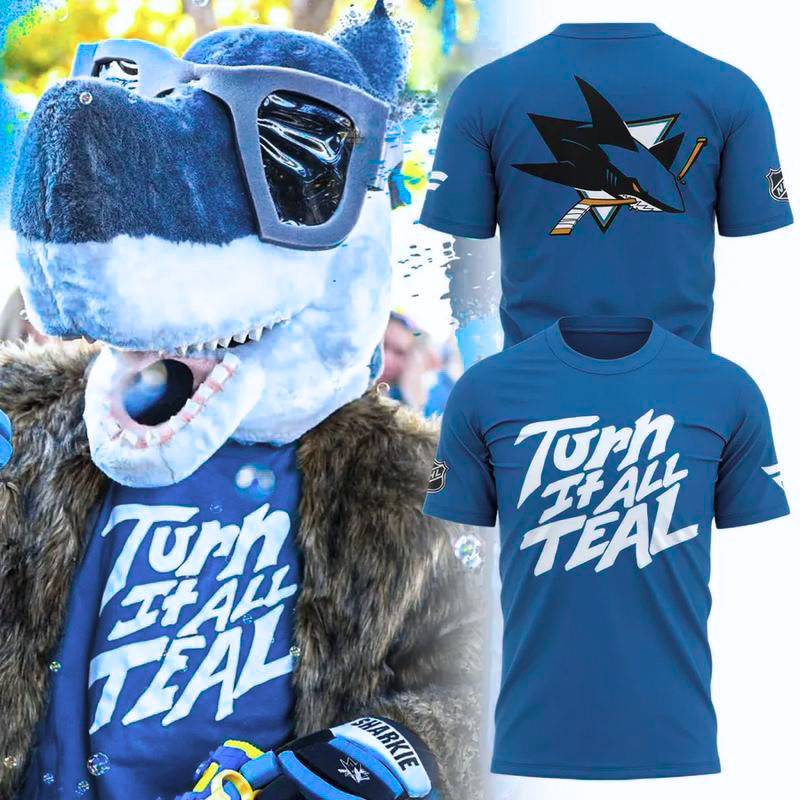 San Jose Sharks Merch Turn It All Teal Mascot 2026 T-Shirt Gift For Friends 1 - Unicasport San Jose Sharks Merch Turn It All Teal Mascot 2026 T-Shirt Gift For Friends